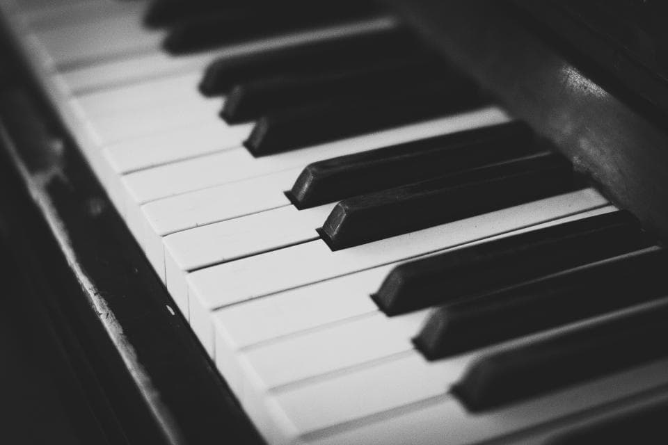 しっとりとしたモノクロのグランドピアノ鍵盤